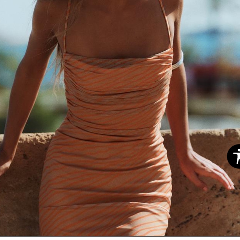 Zara Tangerine Striped Midi Dress